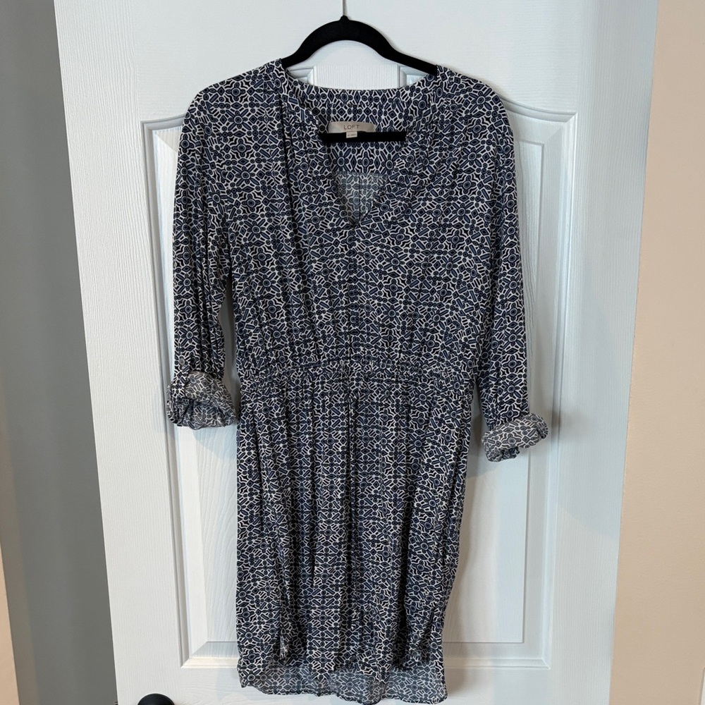 LOFT Navy and White Patterned Dress
